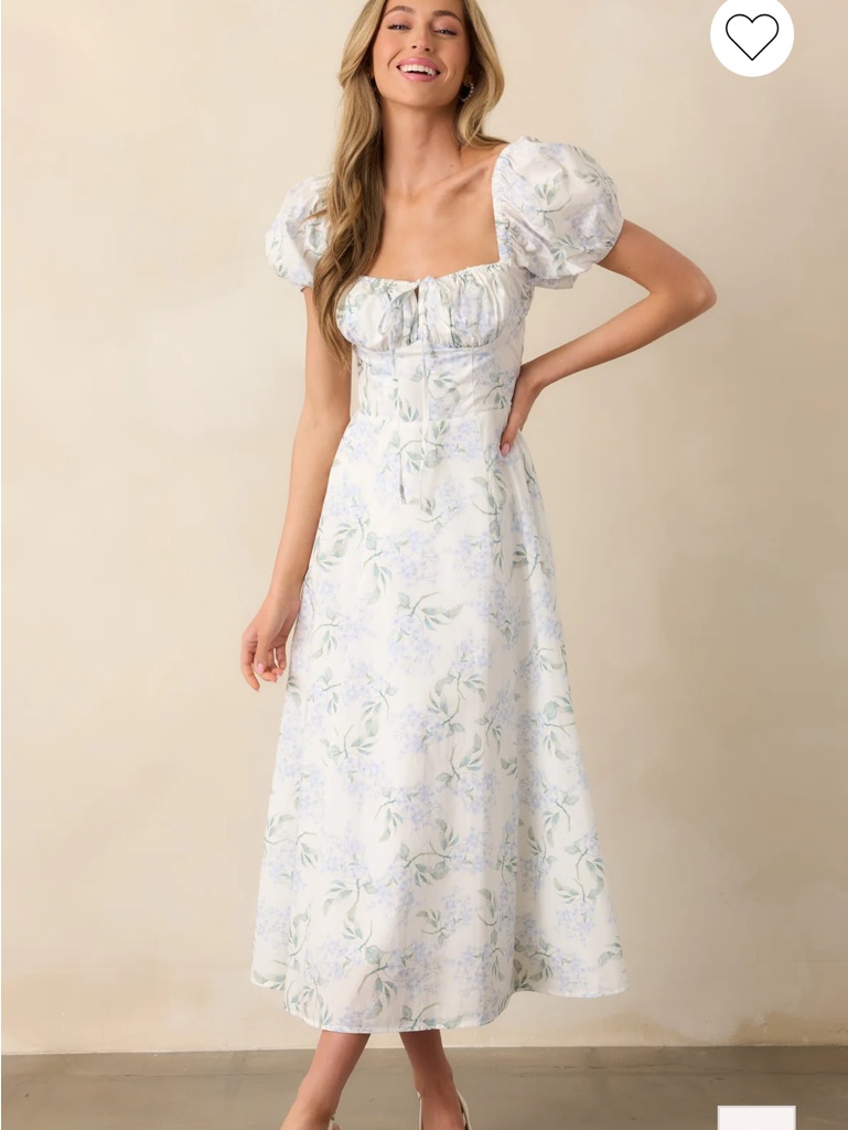 New Floral Square-Neck Midi Dress With Puff Sleeves